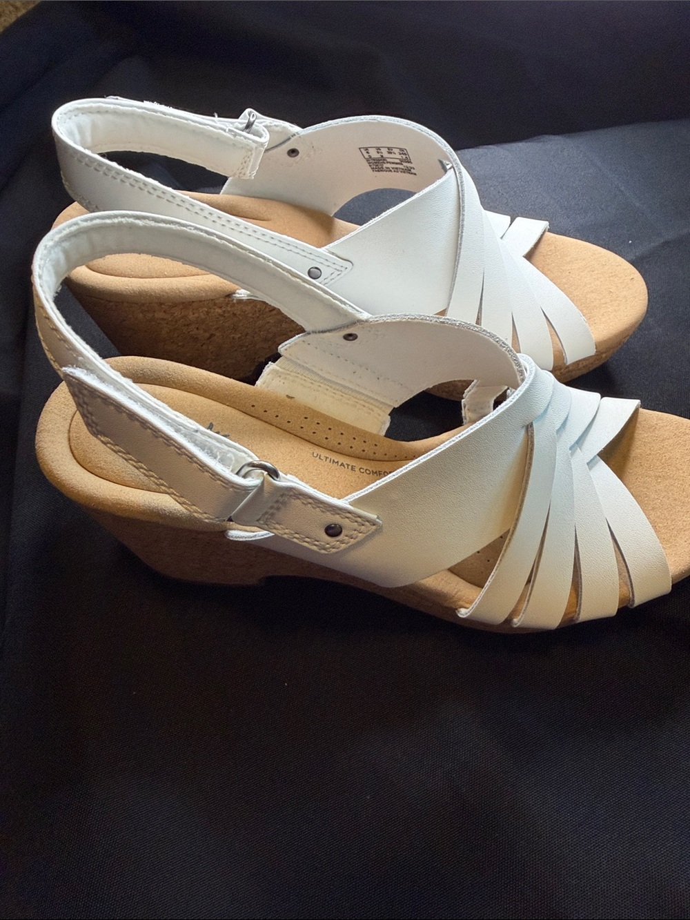 Clarks White Leather Cork Wedge Sandals - Picture 7 of 7